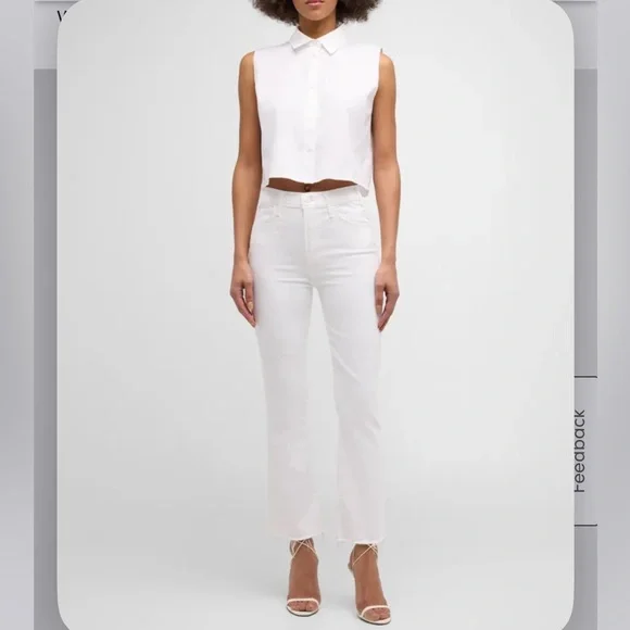 MOTHER The Hustler Ankle Fray Jeans White